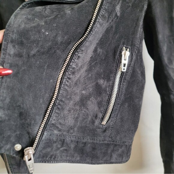 Distressed Suede Leather Black Chunky Zipper Moto Biker Jacket Sz L Blank NYC - Picture 11 of 12